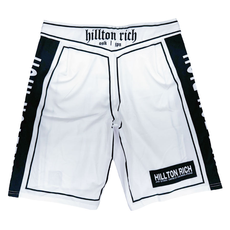 HILLTON RICH ファイトショーツ ベーシックロゴ 白  速乾性 MMAパンツ 格闘技パンツ