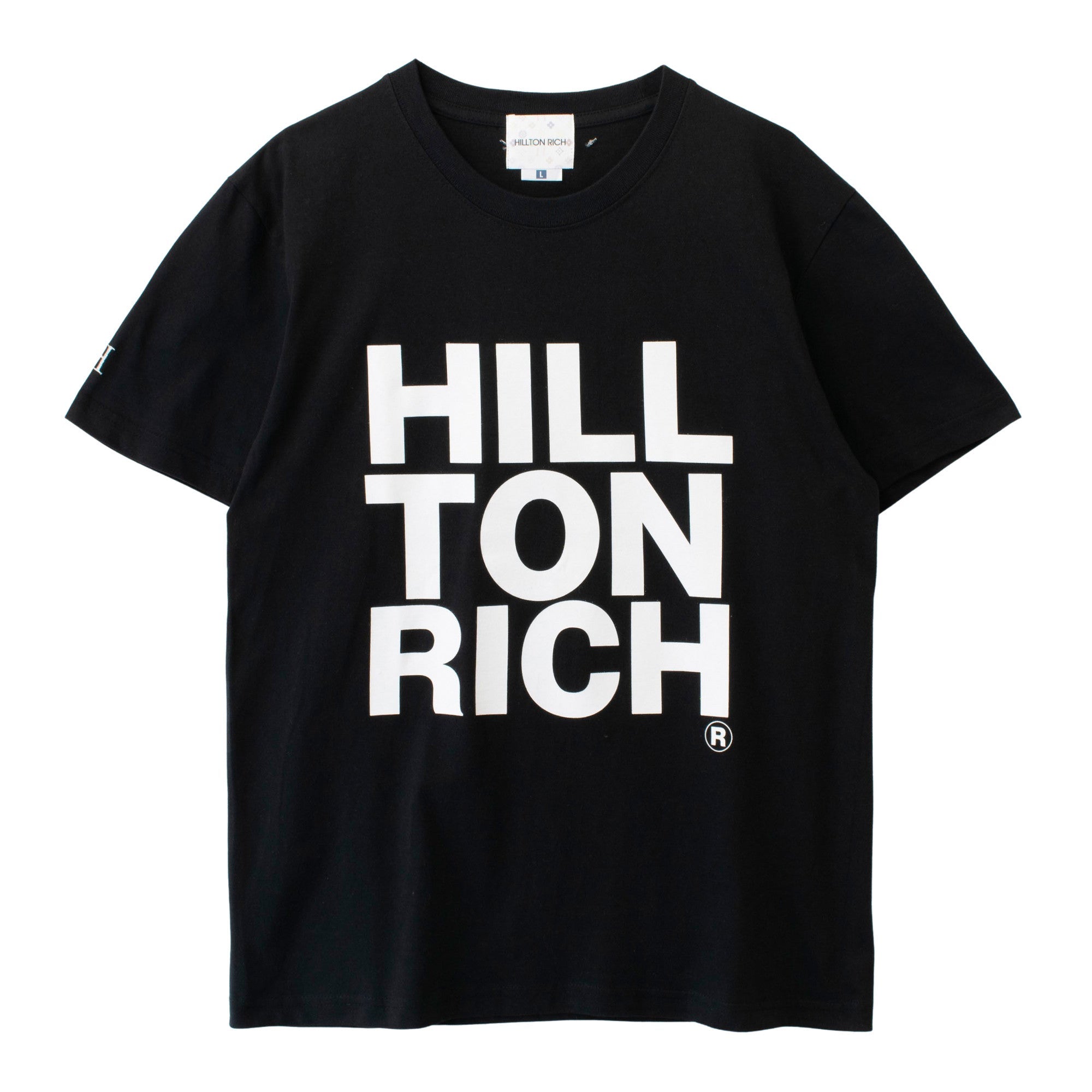 HILLTON RICH(ヒルトンリッチ）メンズ カットソー BackStitch BIG LOGO Tシャツ black ヒルトンリッチ