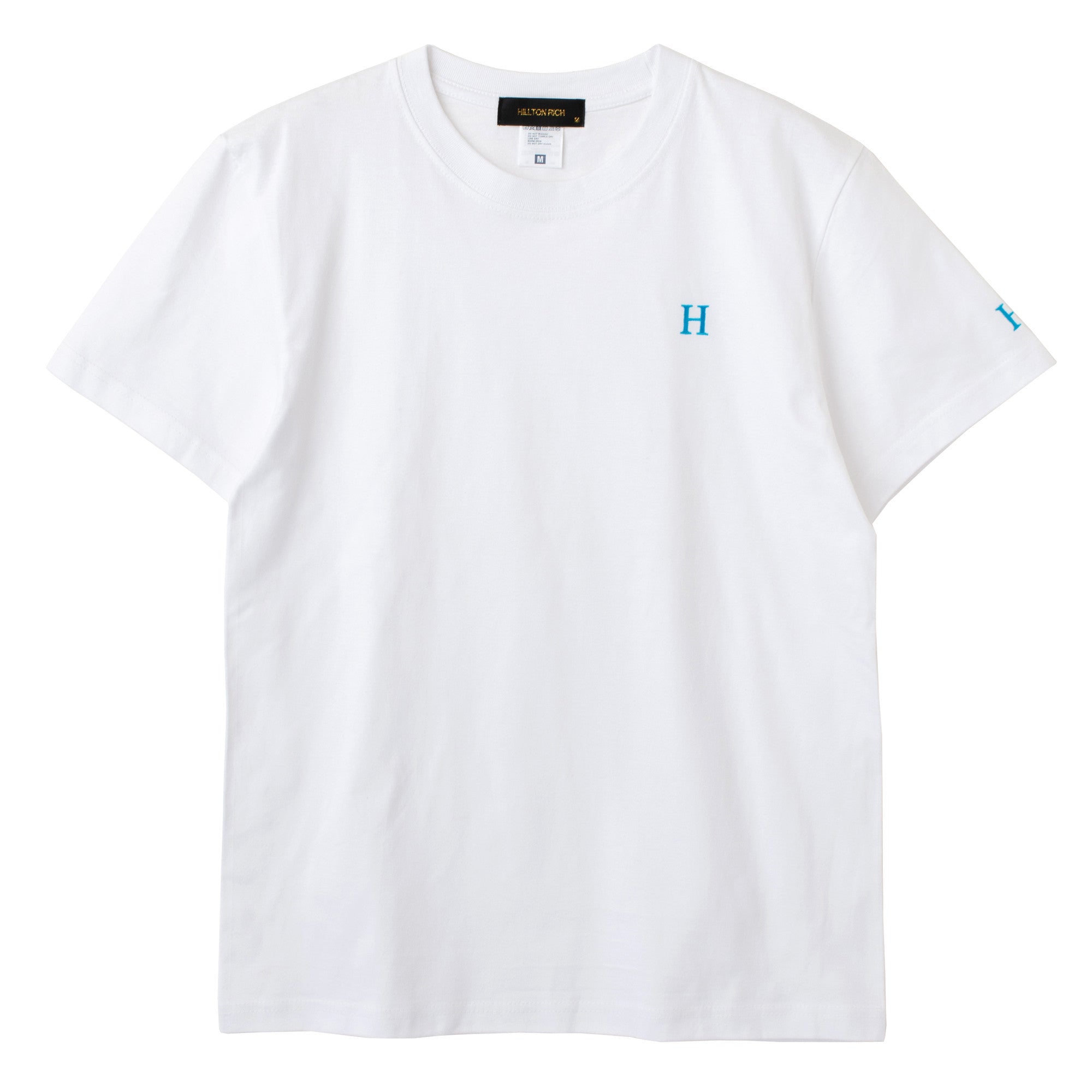HILLTON RICH(ヒルトンリッチ）メンズ カットソー  H刺繍Tシャツ　white×turquoise